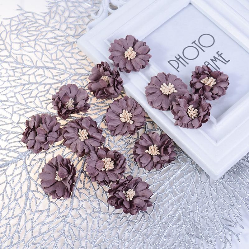 10PcsChrysanthemum Artificial Flowers Head Silk 4cm Fabric Flower For Wedding Decoration DIY Brooches Handmade Craft Accessories