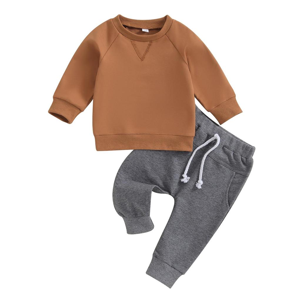 Baby Boy 2Pcs Fall Outfits 6M 12M 18M 24M 3Y Long Sleeve Solid Color Sweatshirt + Pocket Pants Set Toddler Clothes