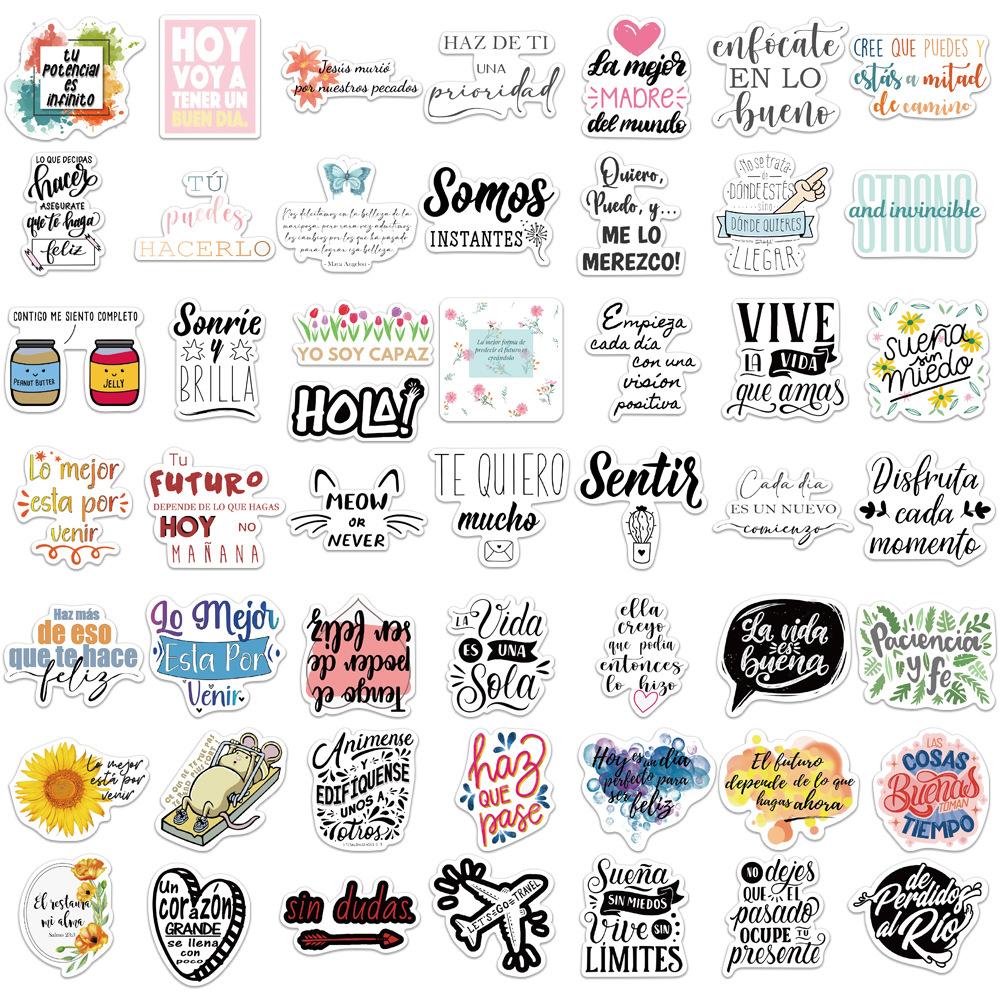 50 Spanish Inspirational Graffiti Stickers Decorate Suitcase Guitar DIY Waterproof Stickers