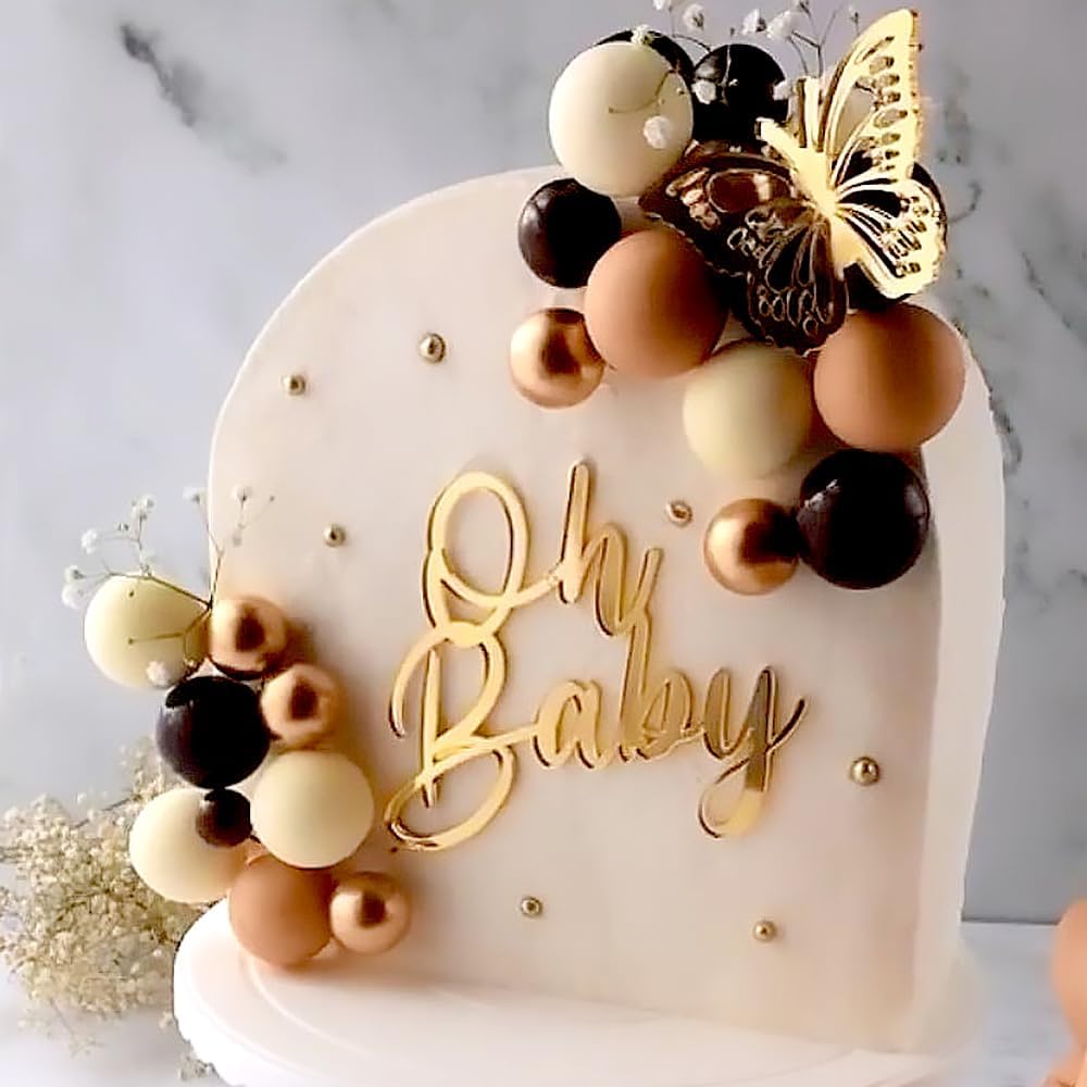 Oh Baby Cake Topper, 10pcs Acrylic Cake Toppers Oh Baby Sign Cupcake Toppers Cake Decorating Supplies Kit Cupcake Topper Mirror Gold Birthday