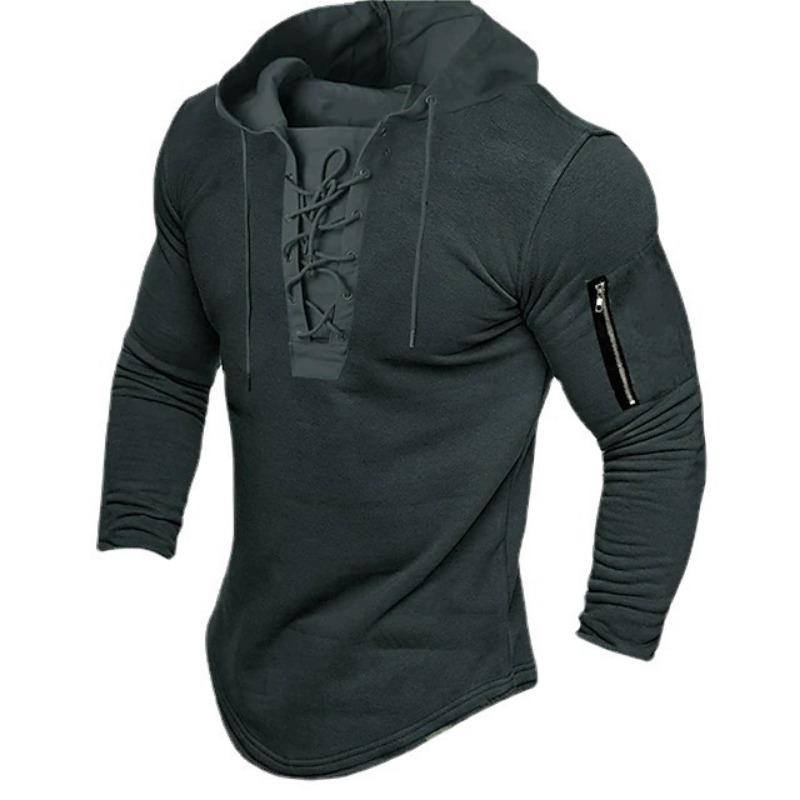 Men's Hooded Sweatshirt with Solid Color Tie Up for Sports and Leisure, Spring Autumn Clothing Accessories Hooded DL24
