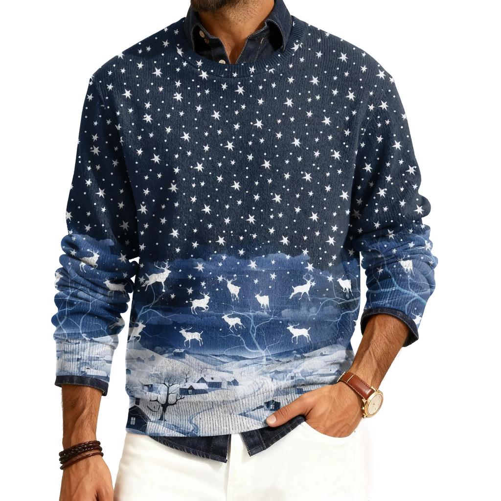 Мужской пуловер с круглым вырезом, длинными рукавами и рубчатой вязкой