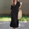 Plus Size Summer Dresses For Woman Casual Solid Color V Neck Mid Dress Loose Women Mother Clothes