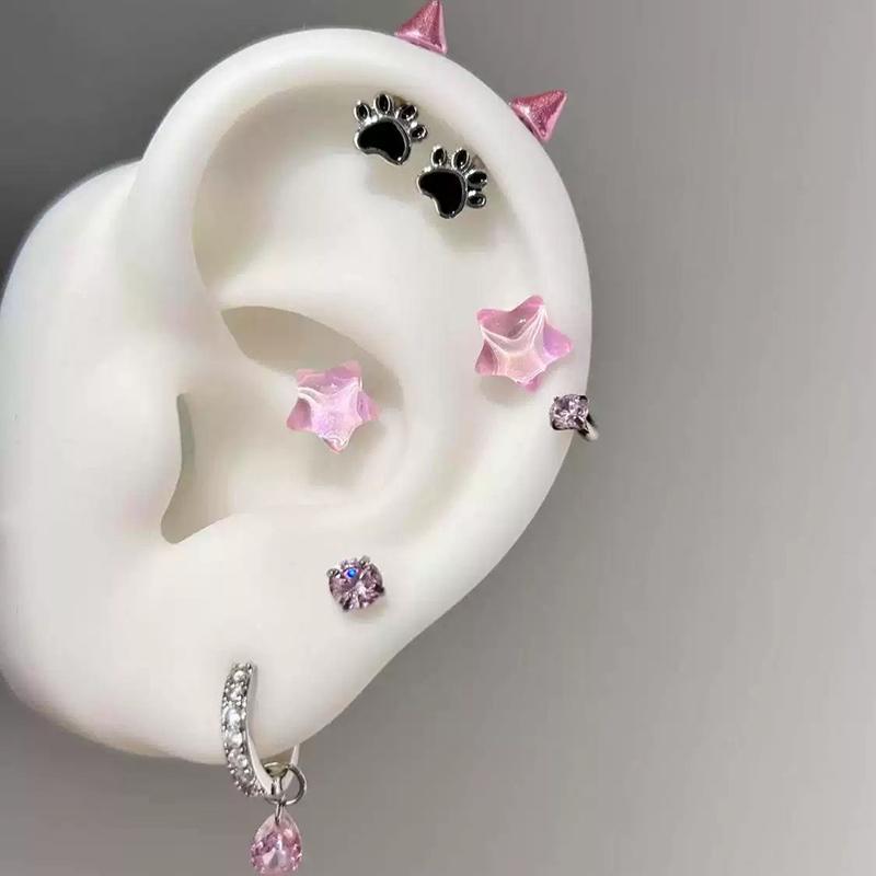 Cute Cat Paw Devil Stud Piercing Earring For Women Men Gothic Ear Bone Nail Earring Y2K Jewelry Accessories