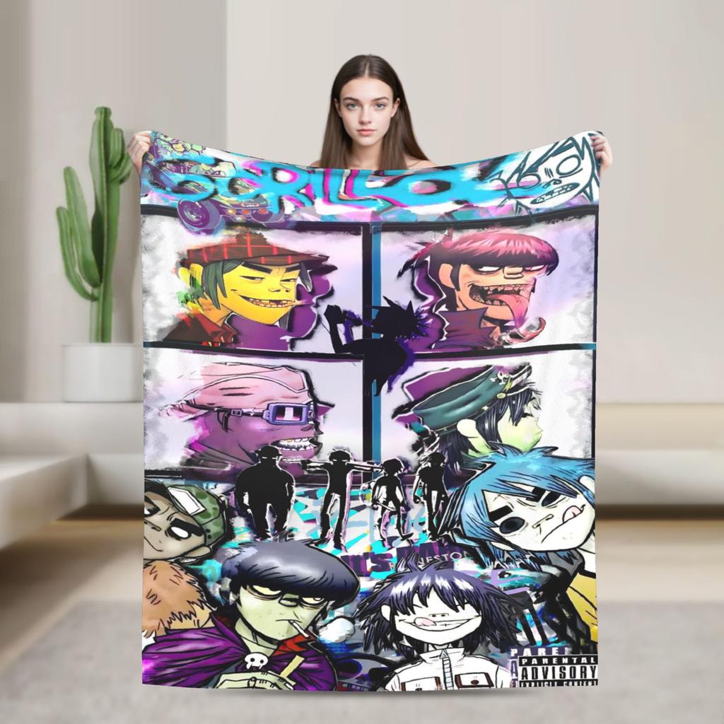 Музыкальная группа Gorillaz Пледы Punk Rock Теплые с принтом Плюшевые пледы для домашнего декора Путешествий Фланелевые покрывала Покрывала для кровати