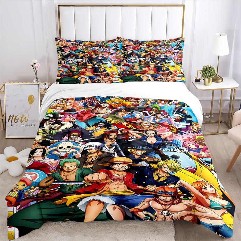 One Piece Characters Collage Print 3Pcs Bedding Setduvet Cover With 2 Bedropillowcase Home Birthday Gift