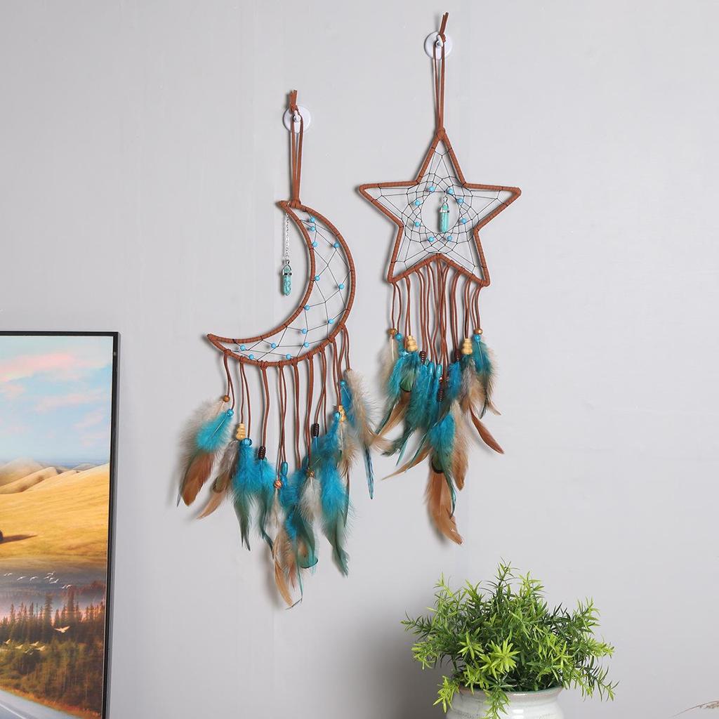 Vintage Turquoise Dream Catcher with Crescent Star Pendant for Wall or Room Decor