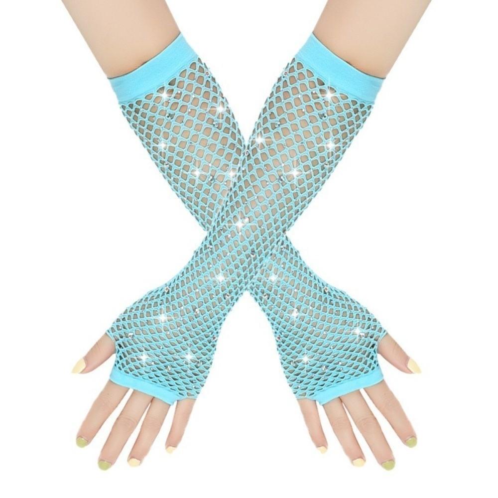 Shiny Fishnet Fingerless Gloves Black White Mesh Lace Gloves Party Long Gloves Party Wear