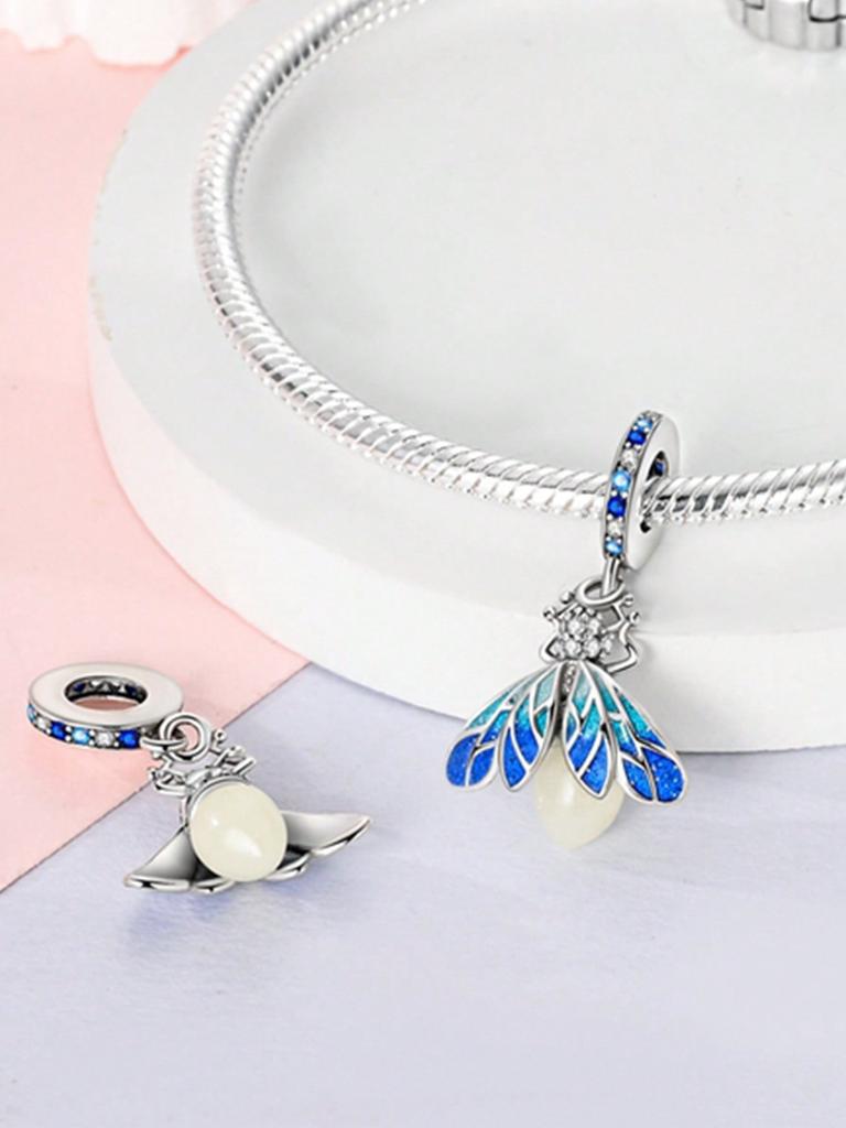 Синий светлячок Разноцветные бабочки Бусины Шарм Медное покрытие Подходит для шармов Медь Оригинальный браслет Для изготовления украшений DIY Шарм