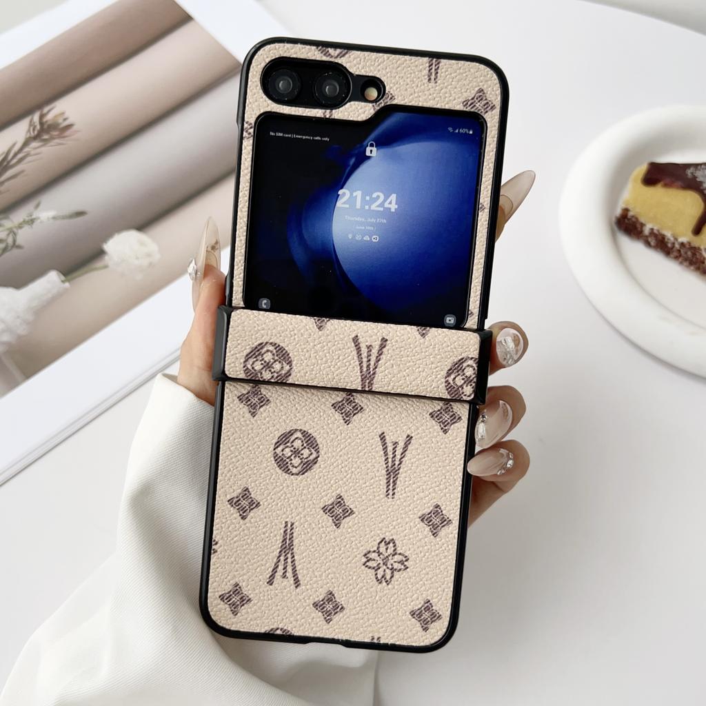 Роскошный кожаный чехол с узором для телефона Samsung Galaxy Z Flip 7 6 3 4 5 Flip7 Набор из нескольких частей Защитный чехол для шарнира из ПК