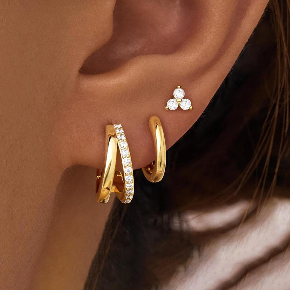 New Arrival Stainless Steel Double-layer Circle Huggies Earring Gold Color Aesthetic Zircon Ear Piercing Earring Fashion Jewelry