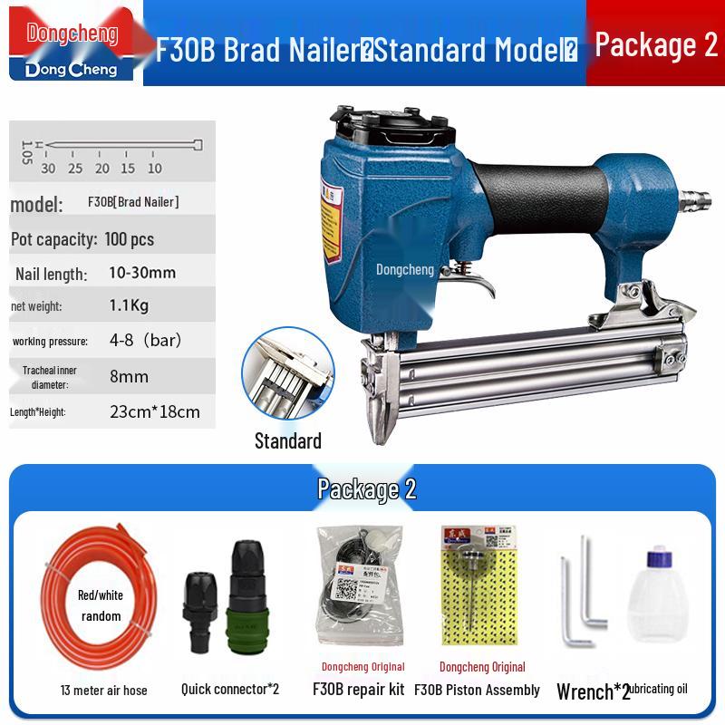 Пневматический гвоздезабиватель Dongcheng - F30 для деревообработки, гвозди-«комарики», стальные и степлер-гвоздезабиватель с гвоздями T50