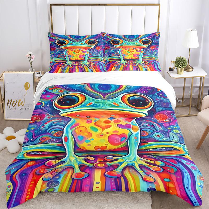 3pc Froggy Colors Cover Set - 1 Quilt Cover + 2 Pillowcases, All Seasons Bedroom Setting, Perfect for Home073