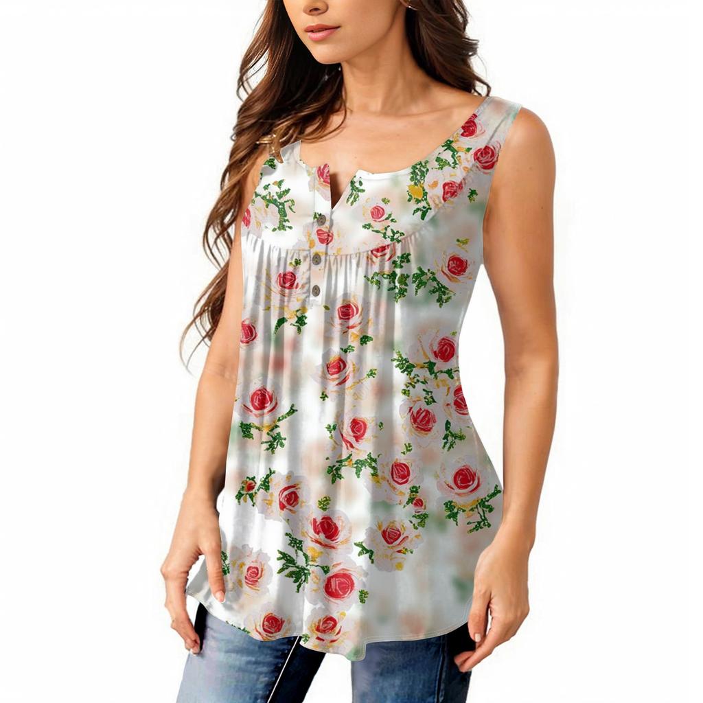 Женская мода плиссированная безрукавка повседневная футболка жилет топ на пуговицах