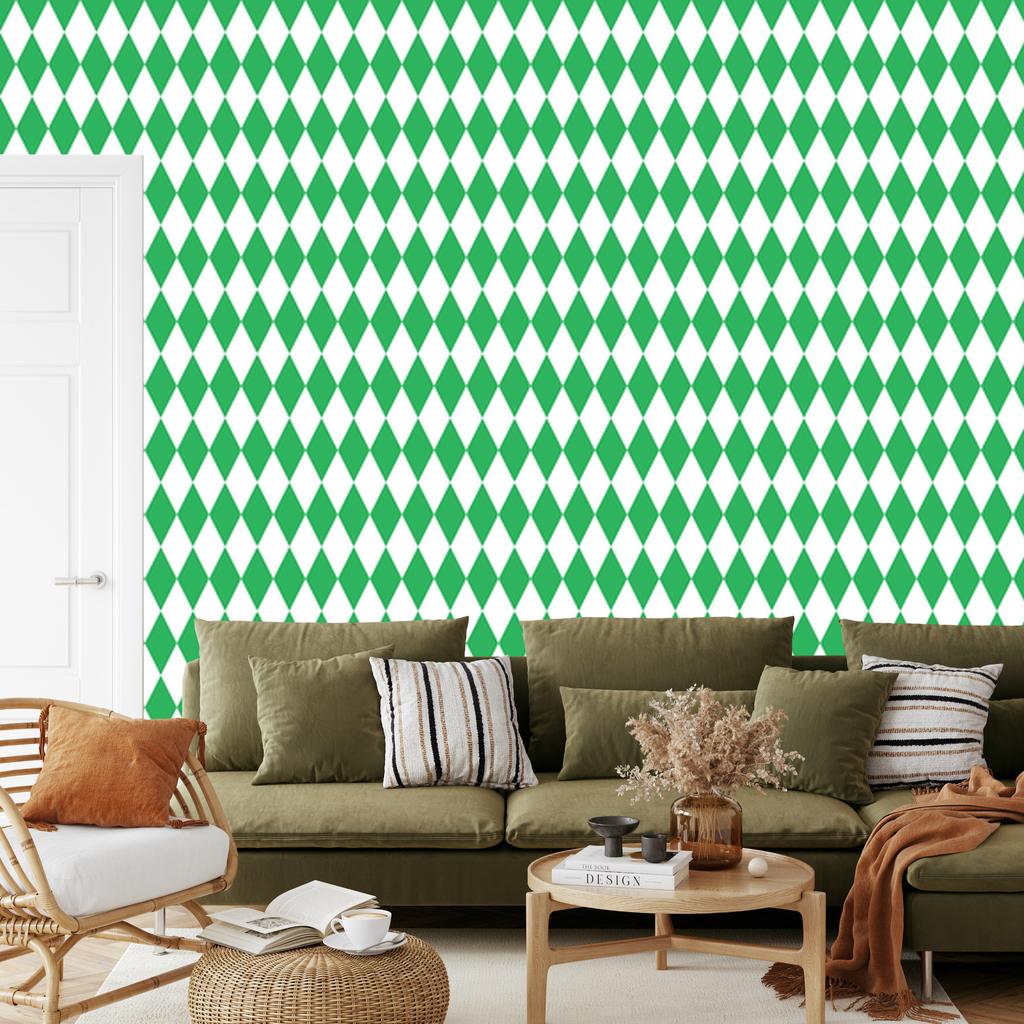Harlequin Diamonds Wallpaper Green and White for Living Room and Bedroom 50x1000
