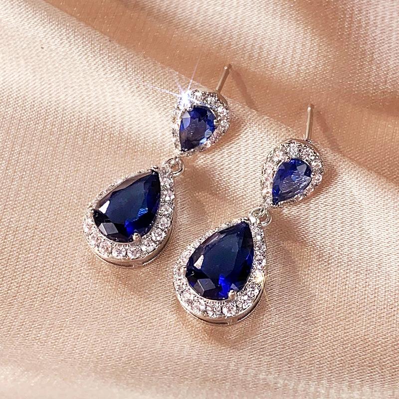 Huitan Trendy Women Drop Earrings 6 Color Style Wedding Party Accessories Inlaid Pear Cubic Zirconia Elegant Versatile Jewelry