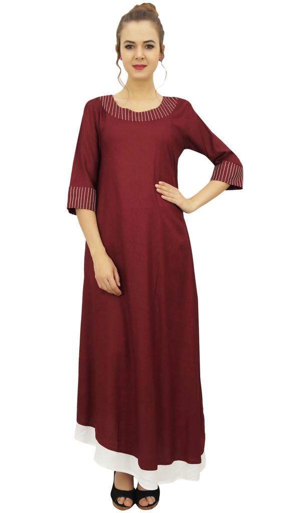 Bimba Designer Rayon Blouse Kurta Indian Women Black Kurti Dress With Scarf -