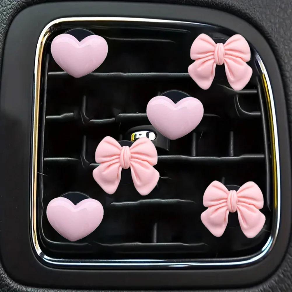 6Pcs Car Interior Air Vent Freshener Clip Heart Bowknot Car Air Vent Clip for Air Outlet Daily Driving Comfortable