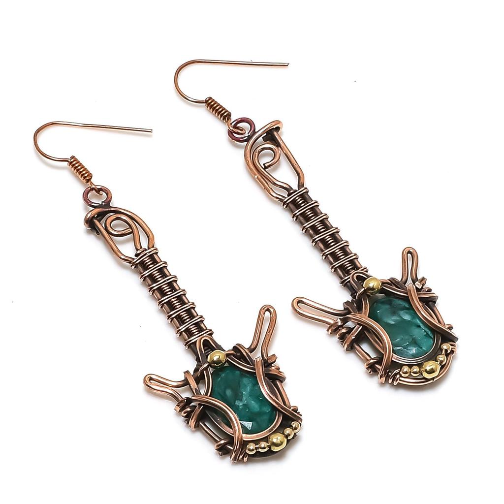 Серьги из медной проволоки 999 пробы с изумрудом, Ювелирные изделия с драгоценными камнями ручной работы, Подарки для жены, Совершенно новые серьги