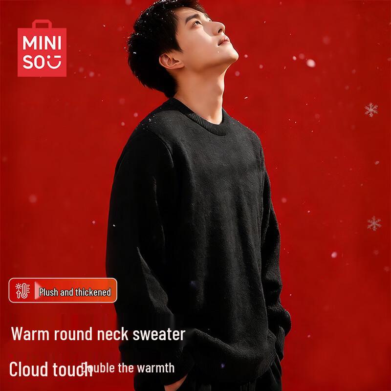 MINISO Мужской зимний свитер с круглым вырезом на флисовой подкладке