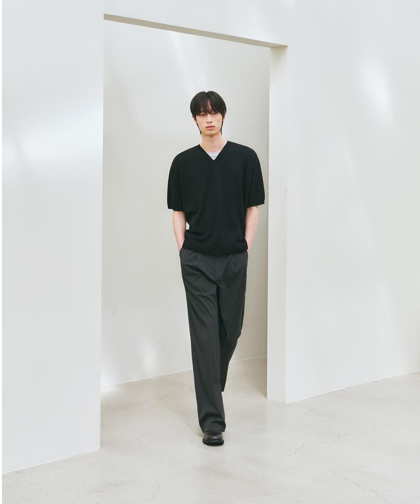 ROTEMBER [Fashion Planet X Rotember] Striped One-Pleat Wide Slacks [ 2 Colors ]