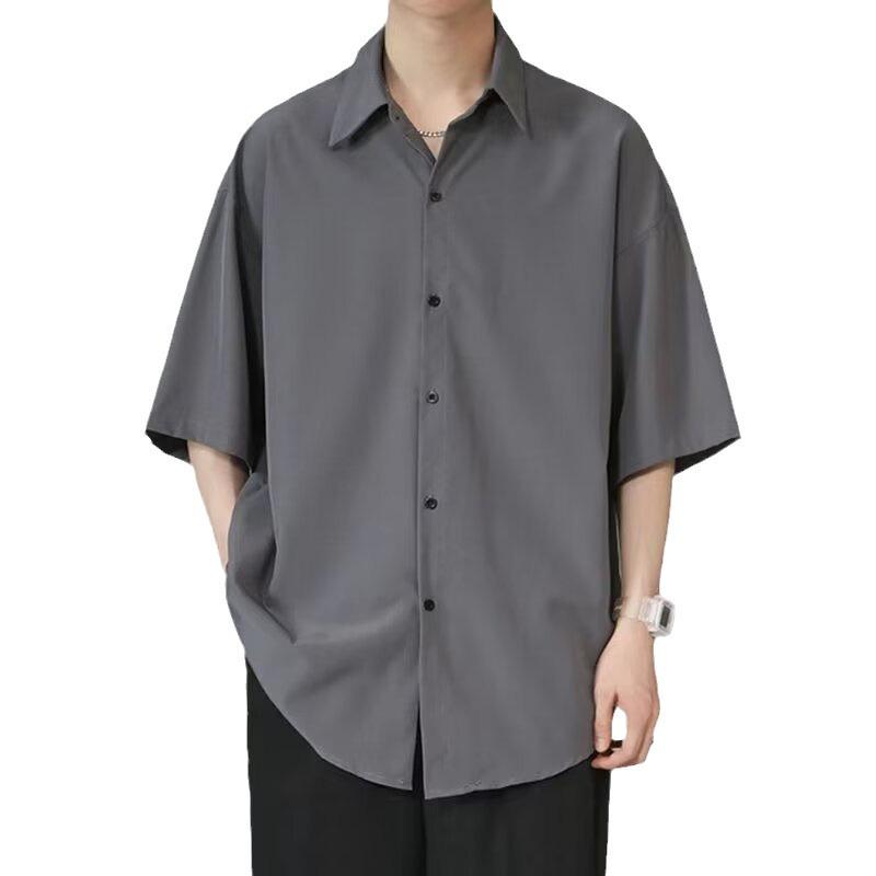 Мужская летняя свободная рубашка Ice Silk с коротким рукавом в корейском и гонконгском стиле