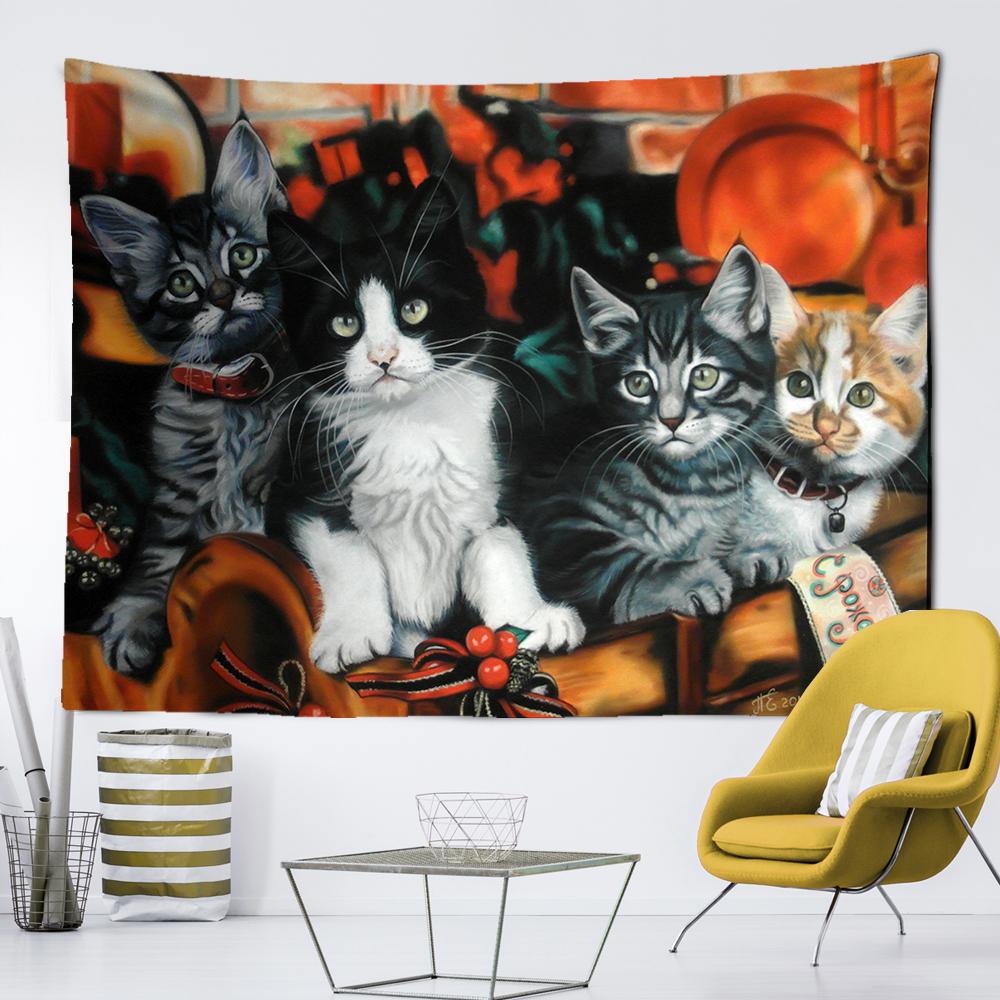 Рождественский гобелен с котом, подвесной настенный, Рождественский подвесной тканевый декор, сцена для спальни, вечеринки, гостиной, Рождественский гобелен