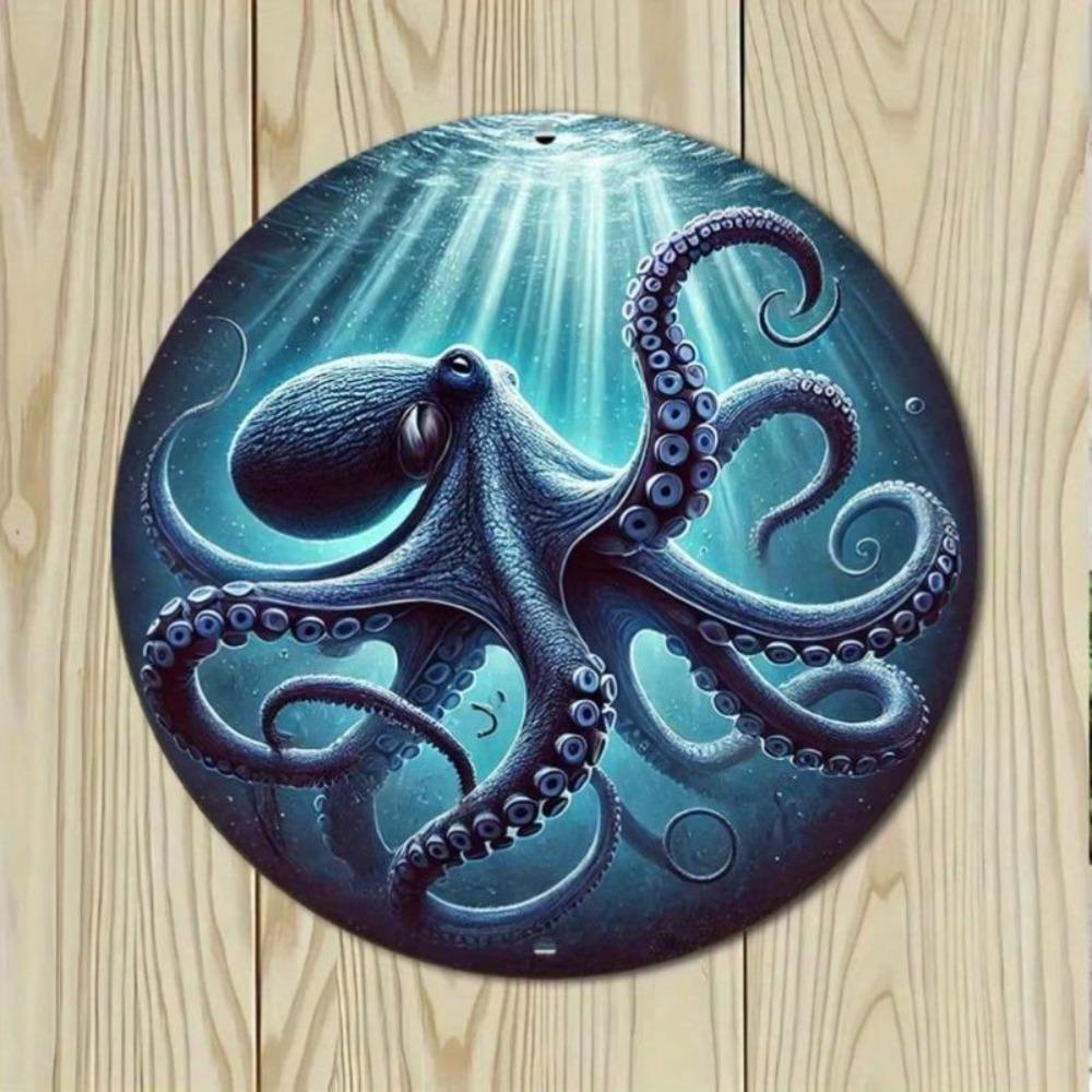 Vintage Blue Octopus Tin Sign Metal Wall Art Home Decor