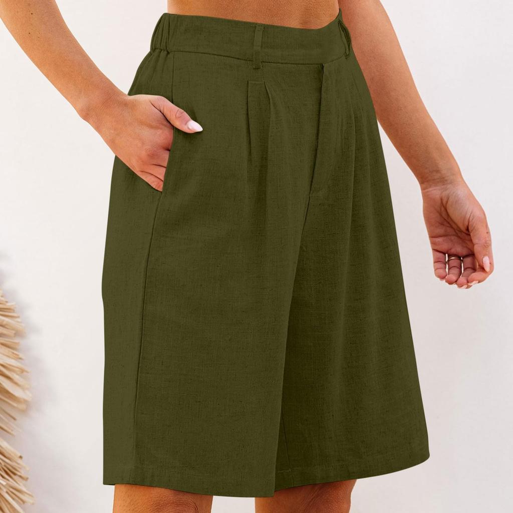 Шорты для женщин длиной до колена, нарядные, широкие, с высокой талией, женские льняные брюки, летние, повседневные