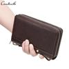 Genuine Leather Men Wallet Clutch Zipper Card Holder Male Purses Vintage Long Wallets With Hand Strap