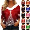 Women's T Shirt Tee Christmas Shirt Long Sleeve Party Christmas Fleece Collar V Neck Top