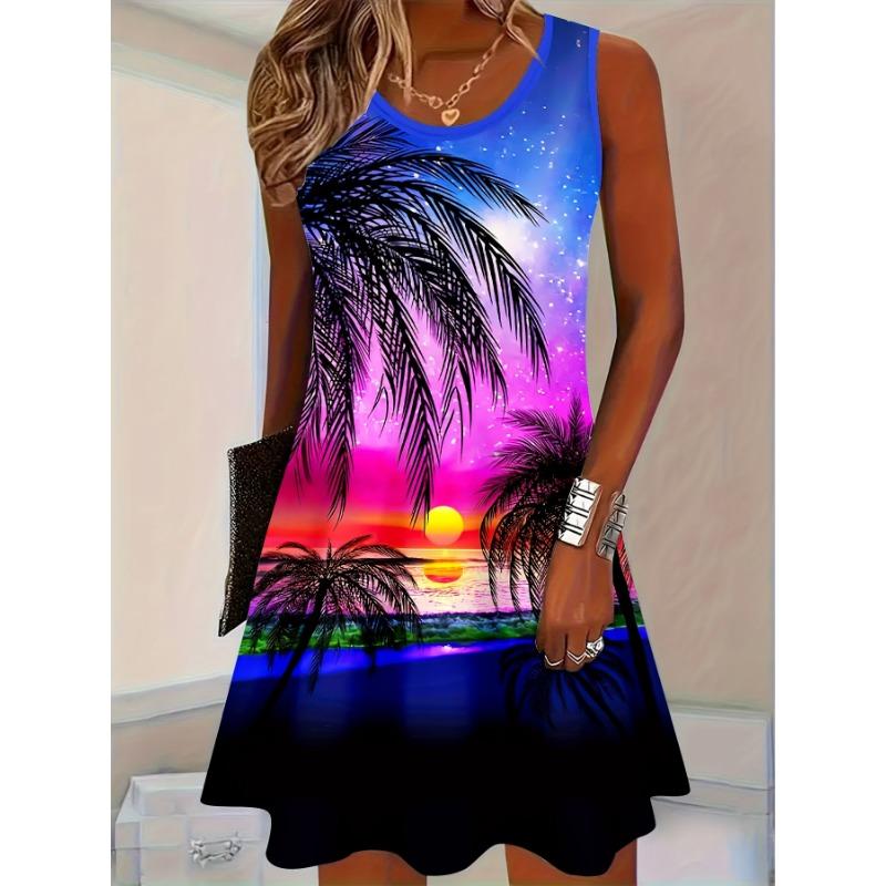 Elegant Women'S Summer Floral Print Sleeveless Dress