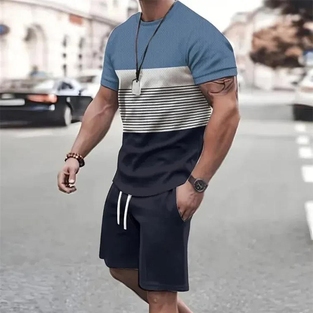 Summer Men's Sportswear Short-sleeved T-shirt Suit Two-piece Outdoor Travel Clothing Oversized Shorts Training Clothes