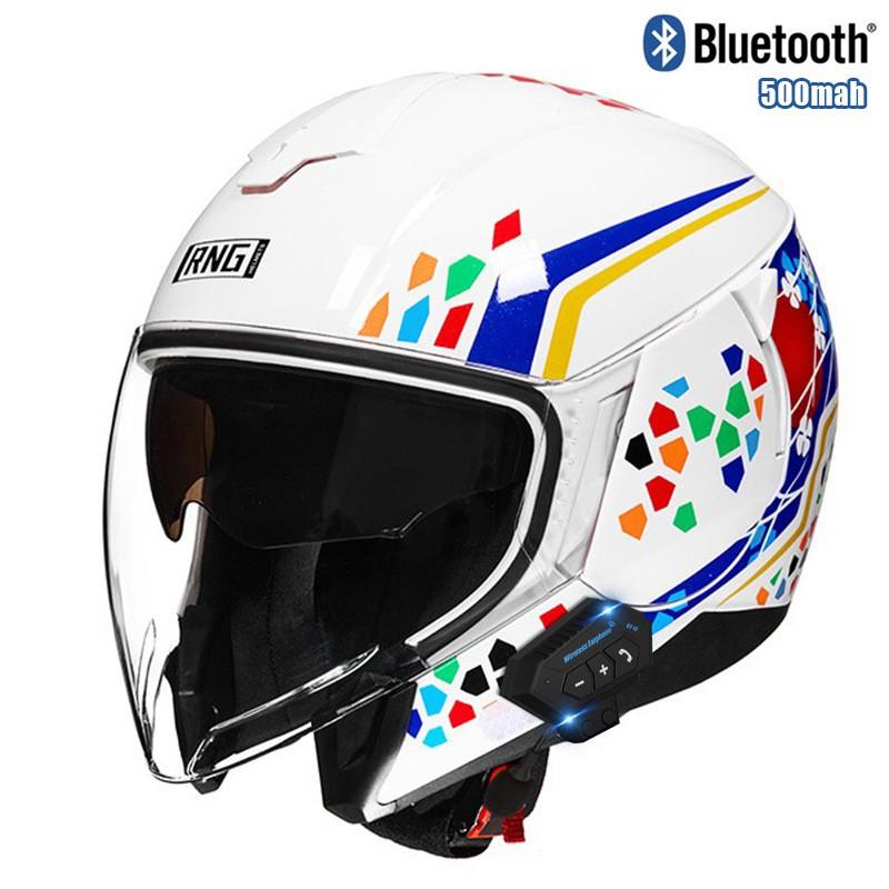Bluetooth Motorcycle Helmet 3/4 Open Face Men Women ABS Full Coverage Riding Gear