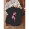 European sizes Girls' Dinosaur Print Round Neck T-Shirt for Spring/Summer, Comfortable Casual Outdoor Walking Wear and Summer Gift Choice