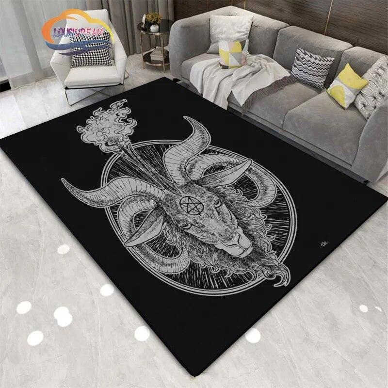 Demon Goat Baphomet carpet-Satanic Skull Inverted Pentagram Area Rug-Gothic Satanic Rug-Living Room Bedroom Decorative Floor Mat