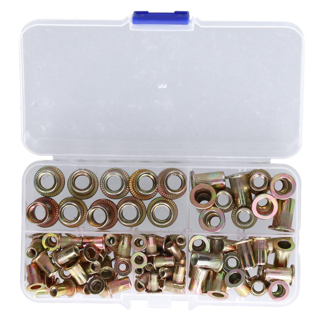 100PCS Threaded Inserts M3‑M8 Portable Galvanized Carbon Steel High Strength Rivet Nuts Assortment100PCS
