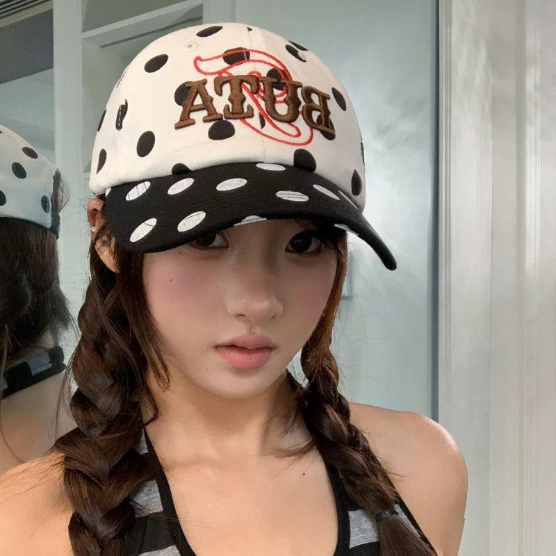 Polka dot embroidery baseball cap children spring and summer wide brim show face small outdoor new sunshade cap