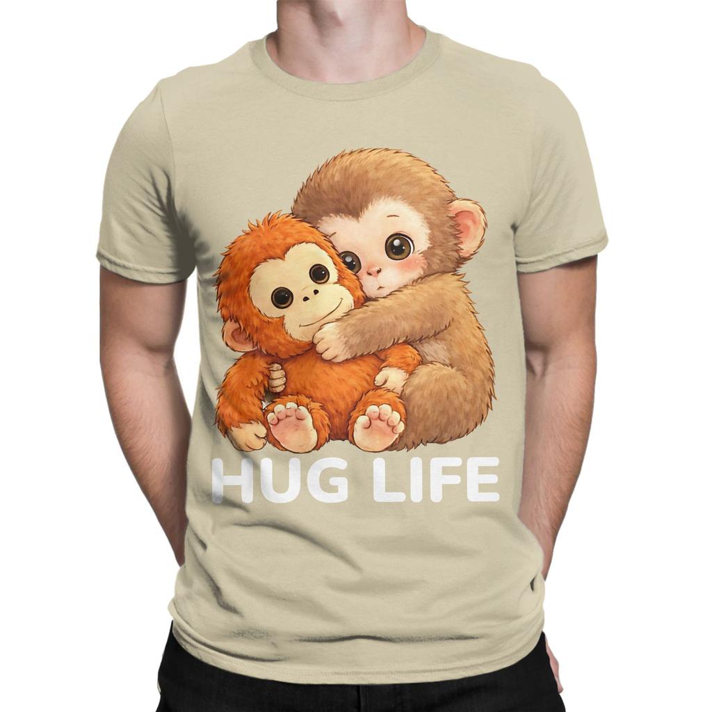 Classic Funny 100 Cotton Tshirt Cute Monkey Hugging Plush Tops Tees For Unisex