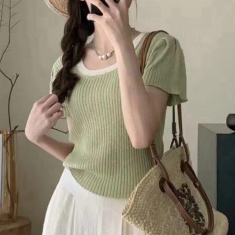 Модная трикотажная футболка с коротким рукавом, разноцветная, женская, летняя, с круглым вырезом, узкая, короткая, уникальная, шикарная, маленькая, топы, повседневные, облегающие, пуловеры, футболки