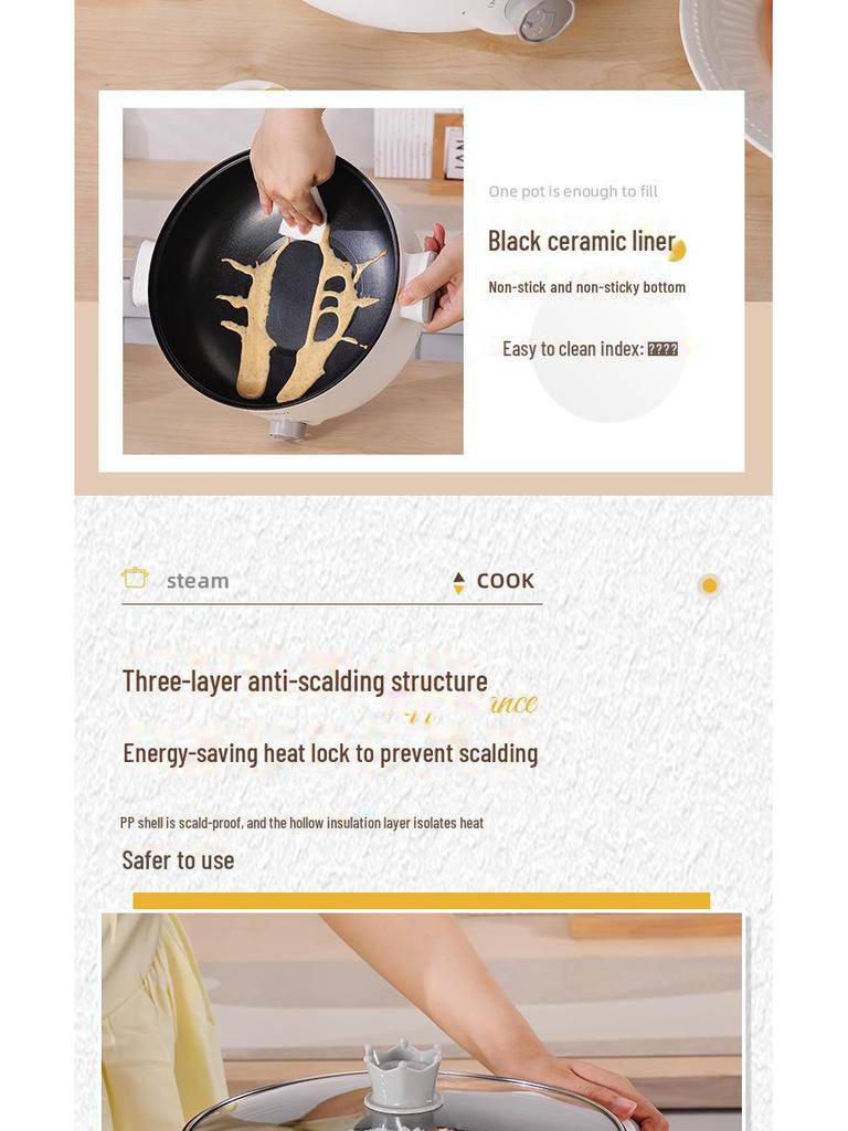 110V US Standard Multi-Function Electric Hot Pot and Frying Pan - Large Capacity, Non-Stick, Ideal for Dormitory and Household Use