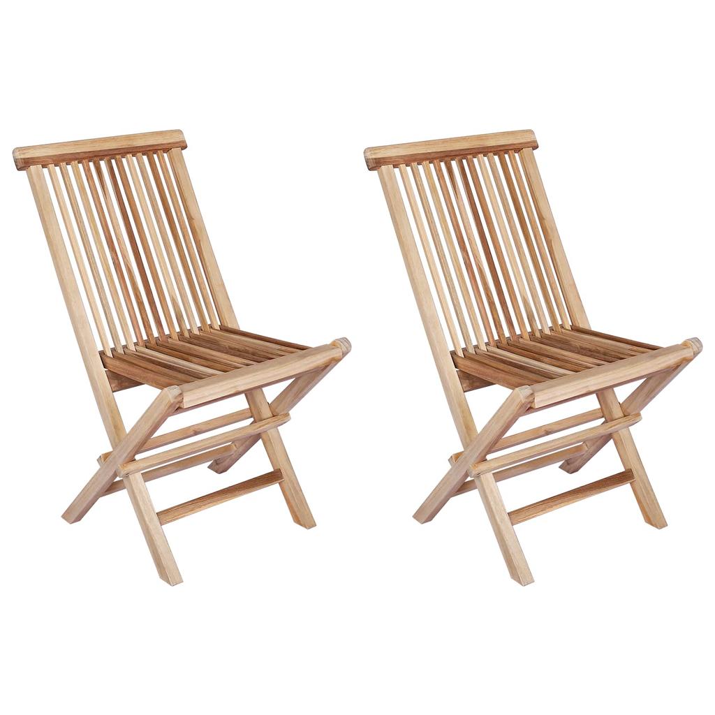 Folding Garden Chair 2 pcs Natural Solid Wood Teak