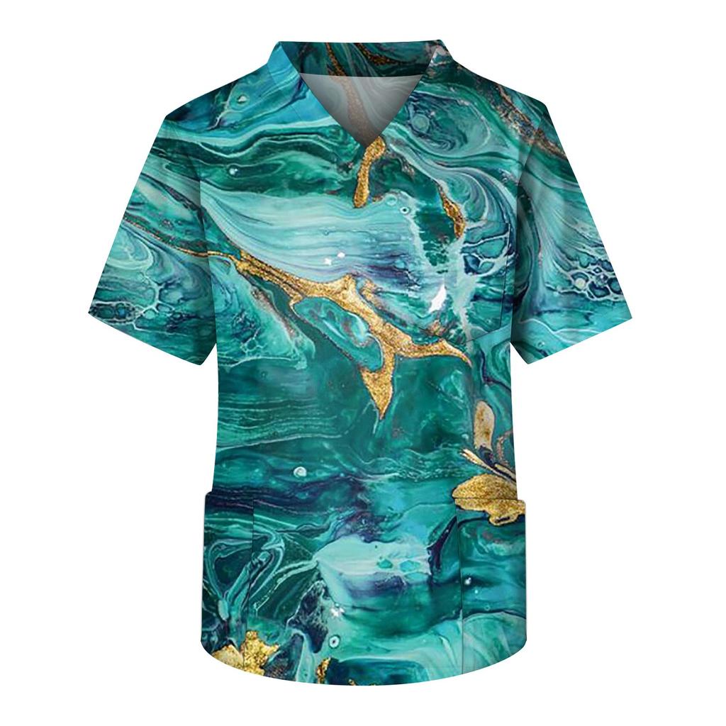 Плюс размер Хэллоуин Печатный скраб Рабочая форма Топы для мужчин Крест V-образным вырезом с коротким рукавом Забавные футболки Спецодежда Футболка с карманами