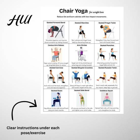 Office Worker Exercises 3Pcs Chair Yoga Poster Set for Seniors Low Impact Stretching Exercise Beginner to Advanced Chart Elderly Seated Morning