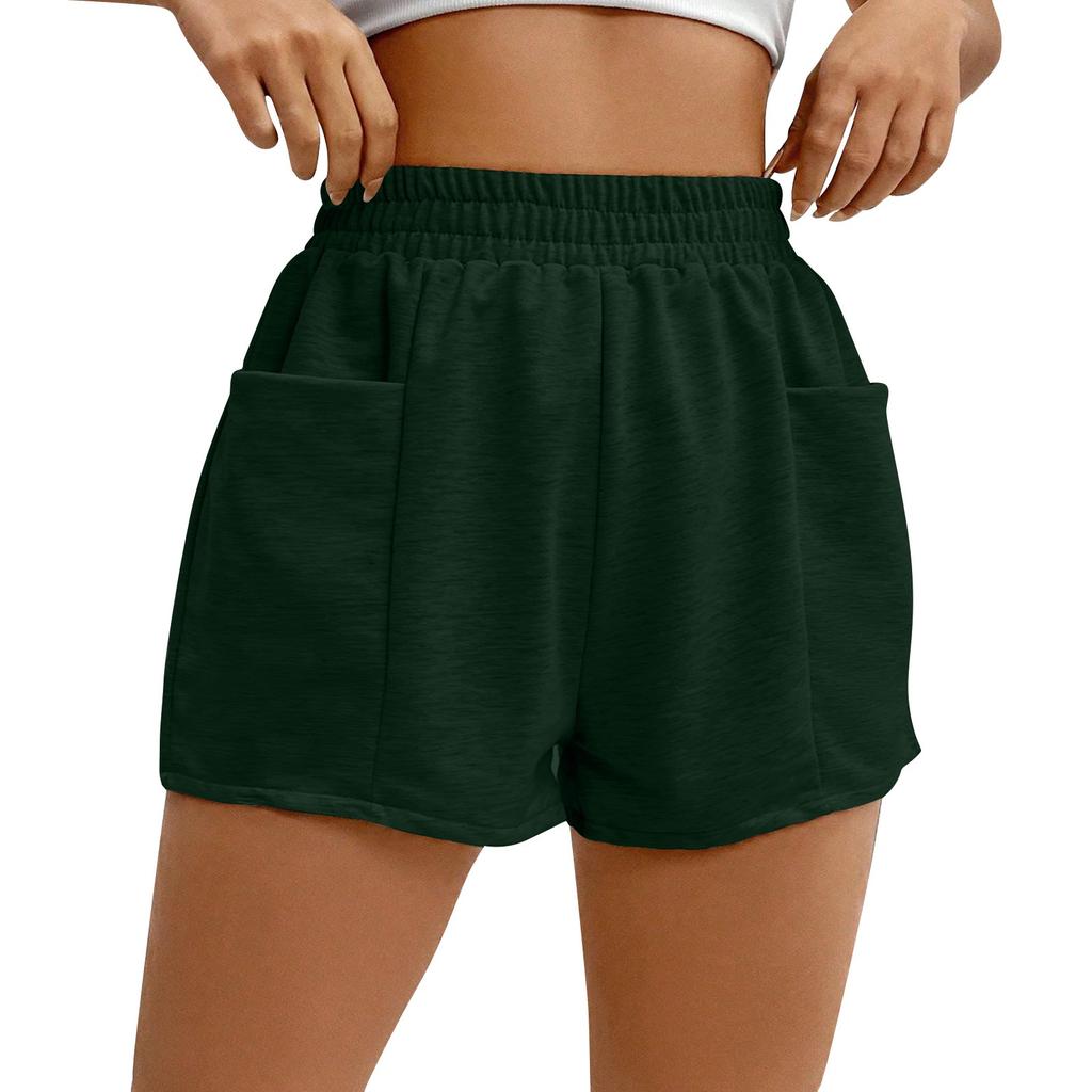 Women's Summer Elastic Waist Loose Wide Leg Solid Color Casual Sports Shorts