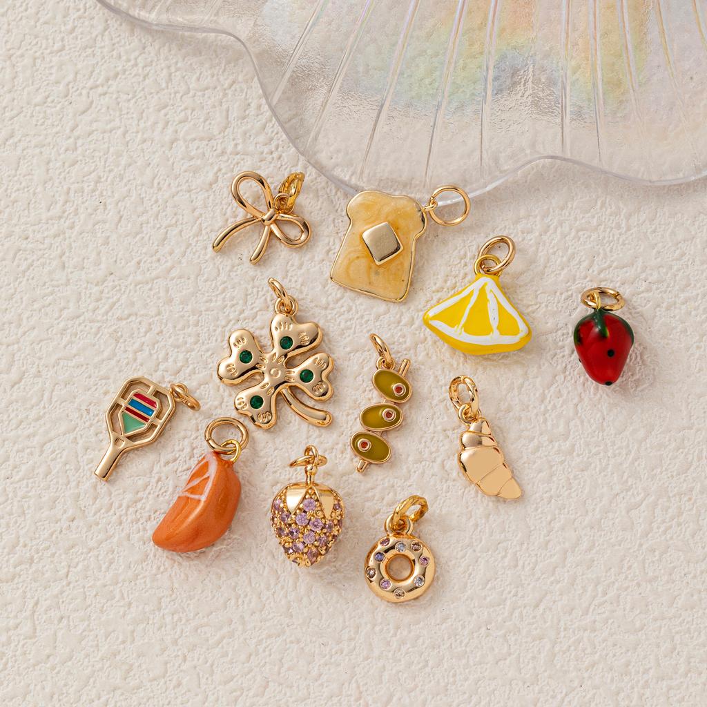 Trendy Four Leaf Clover Fruit Croissant DIY Pendant Charms for Jewelry New Design