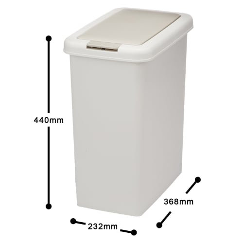 Sanko Plastic Slim Push Trash Can, 26.5L, Light Gray, Made In Japan