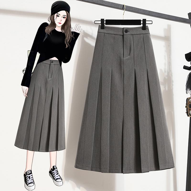 DIMANAF 2025 Plus Size Autumn High Waist Skirts Women Loose Skirt A-Line Fashion Maxi Pleated Skirts