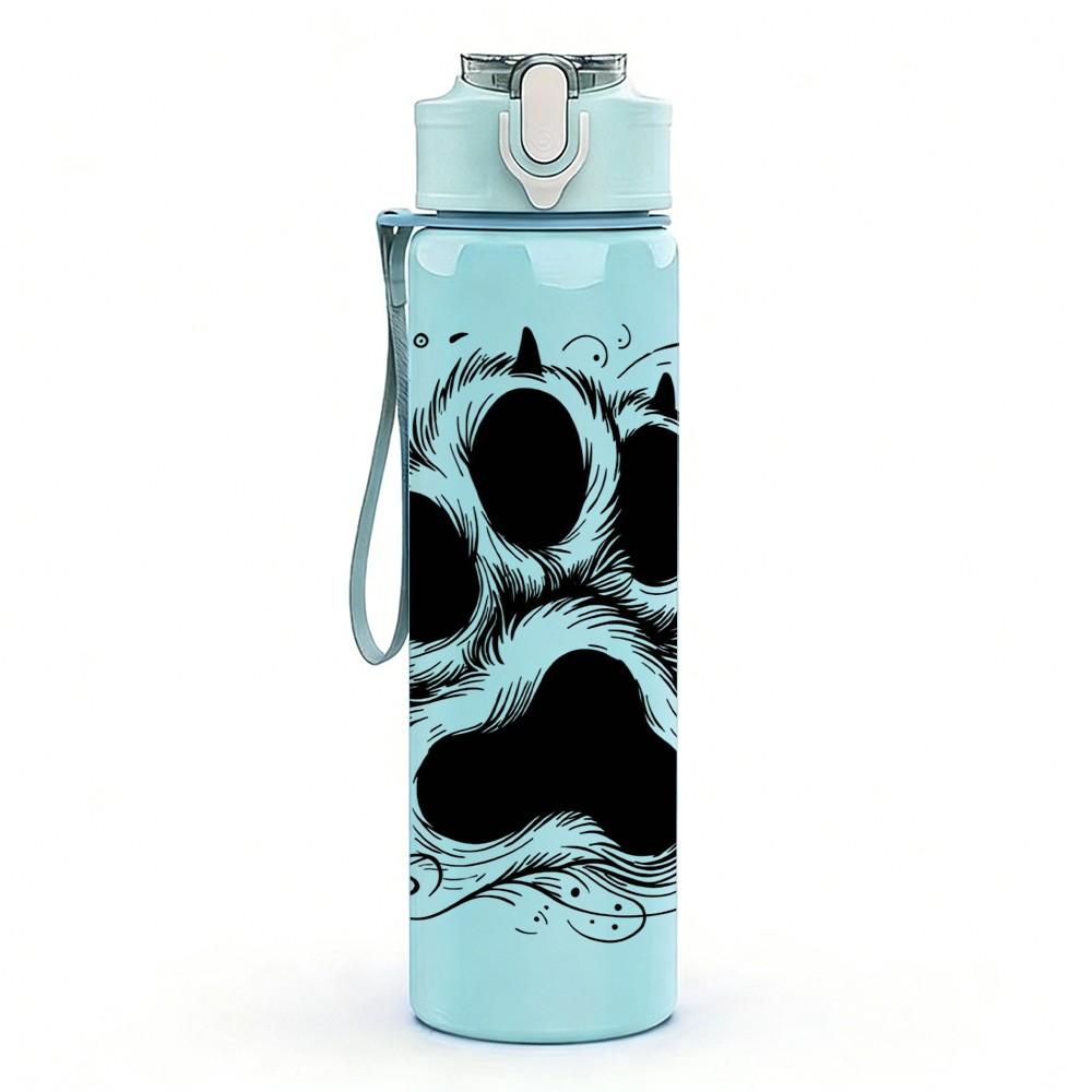 1PC Dark Paw Print Silhouette 750ml Color Plastic Sports Water Bottle Leakproof Flip Straw Lid Suitable for Sports Office Home Use