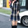Модная женская зимняя клетчатая шерстяная длинная теплая куртка-пальто на пуговицах